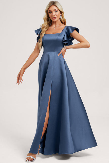 Robe Demoiselle D'Honneur Satinée Vert Deau - gallery 2