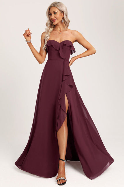 Robe Demoiselle D'Honneur Drapée Bordeaux - gallery 5