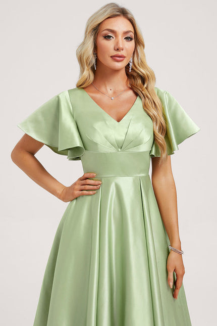 Robe Demoiselle D'Honneur Asymétrique Vert Tendre - gallery 3