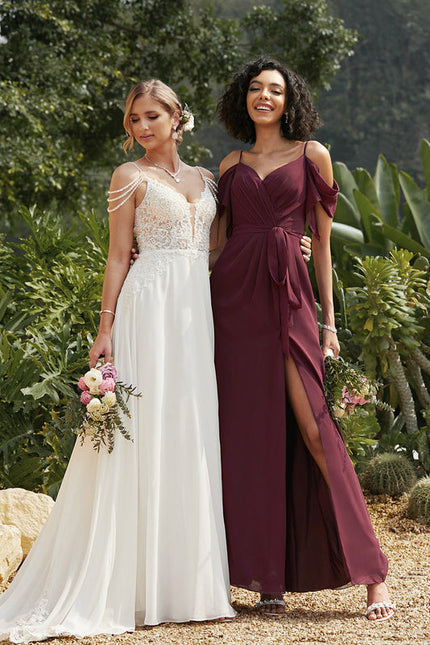 Robe Demoiselle D'Honneur À Volants Rose Pâle - gallery 6