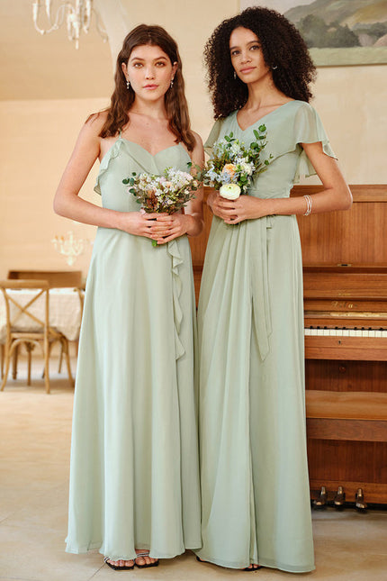 Robe Demoiselle D'Honneur Mousseline Beige - gallery 5