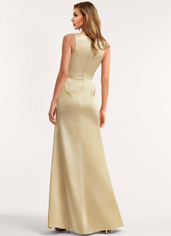 Robe Demoiselle D'Honneur Satinée Dorée - gallery 3