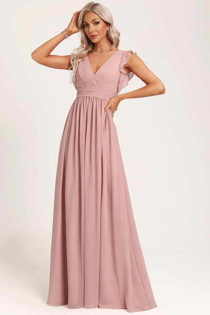 Robe Demoiselle D'Honneur À Volants Rose Pâle - gallery 4