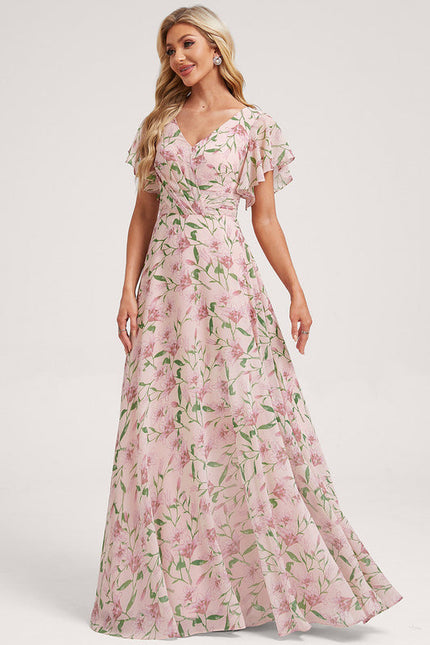 Robe Demoiselle D'Honneur À Volants Rose Pâle - gallery 3