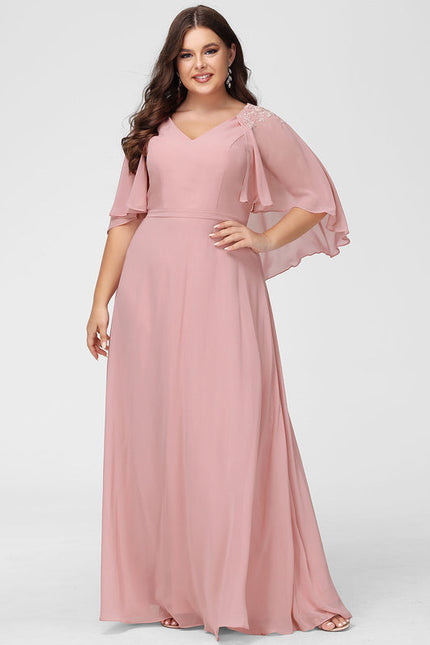 Robe Demoiselle D'Honneur Fluide Rose Pâle - gallery 9