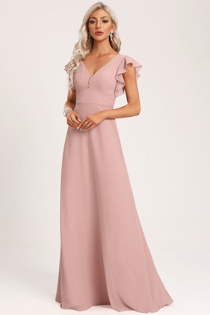 Robe Demoiselle D'Honneur À Volants Rose Pâle - gallery 5