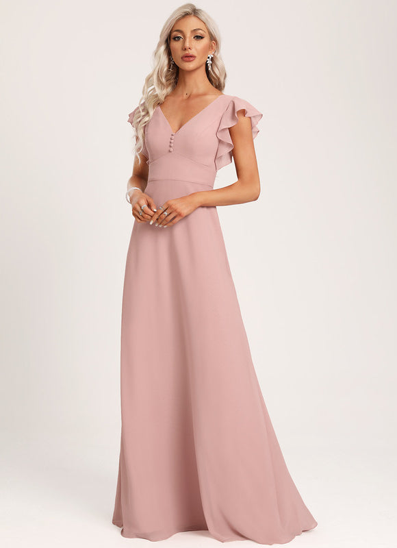 Robe Demoiselle D'Honneur À Volants Rose Pâle - gallery 5