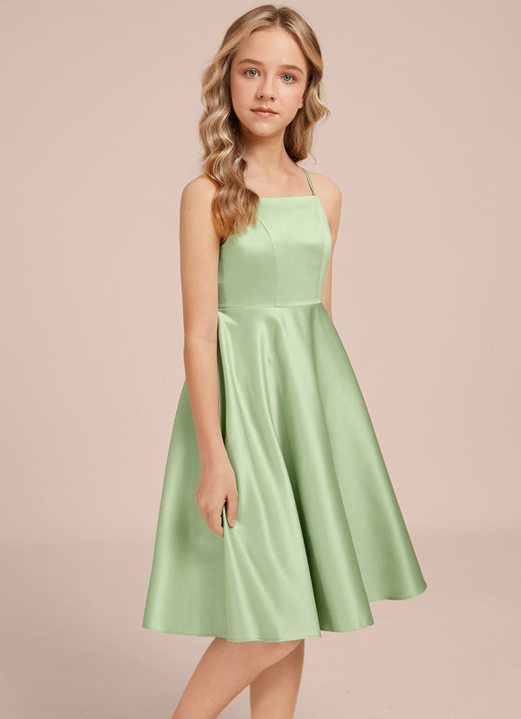 Robe Demoiselle D'Honneur Satin Vert Pastel - gallery 4