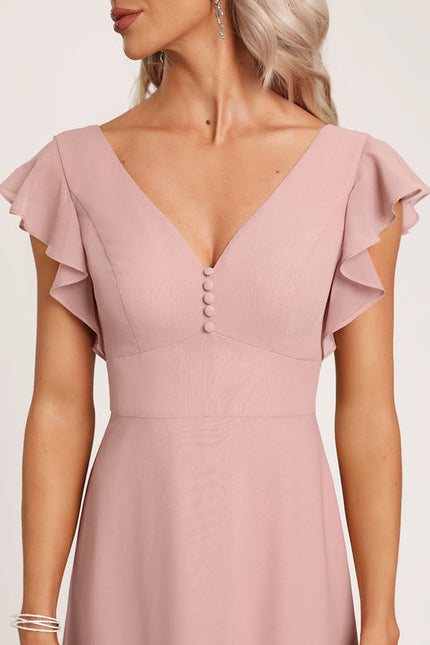 Robe Demoiselle D'Honneur À Volants Rose Pâle - gallery 1