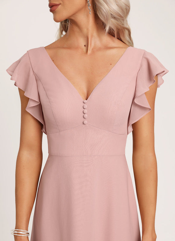 Robe Demoiselle D'Honneur À Volants Rose Pâle - gallery 1