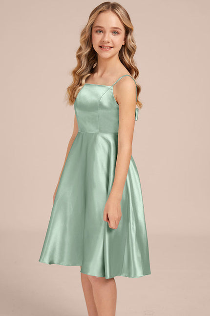 Robe Demoiselle D'Honneur Satinée Verte Douce - gallery 4