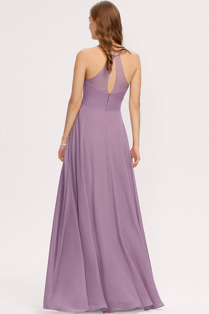 Robe Demoiselle D'Honneur Longue Beige Élégante - gallery 1