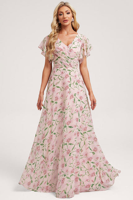 Robe Demoiselle D'Honneur À Volants Rose Pâle - gallery 2