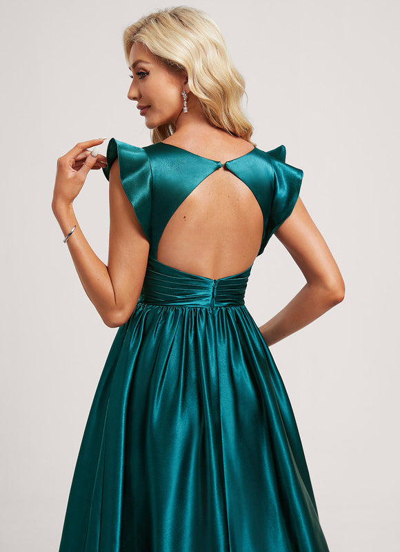 Robe Demoiselle D'Honneur Satin Vert Émeraude - gallery 4