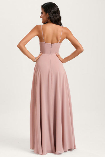 Robe Demoiselle D'Honneur À Volants Rose Pâle - gallery 4