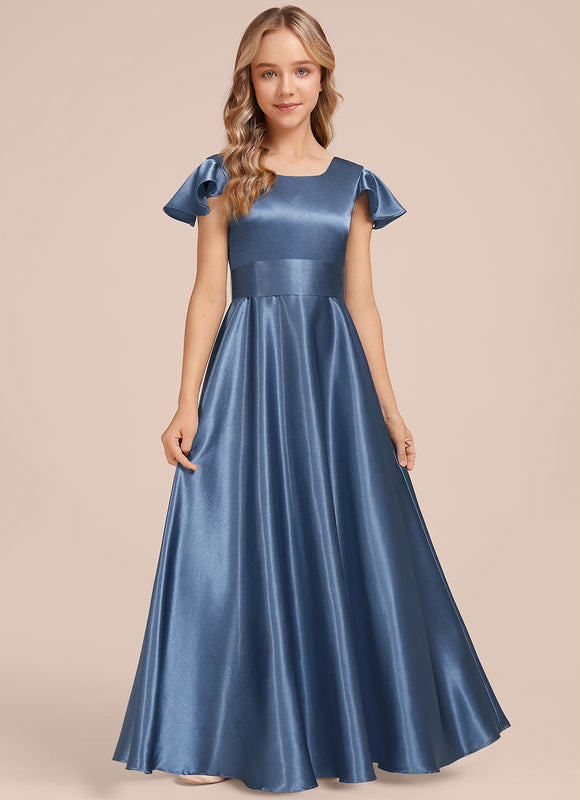 Robe Demoiselle D'Honneur Satinée Bleu Ciel