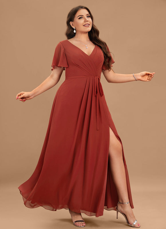 Robe Demoiselle D'Honneur Mousseline Beige - gallery 6