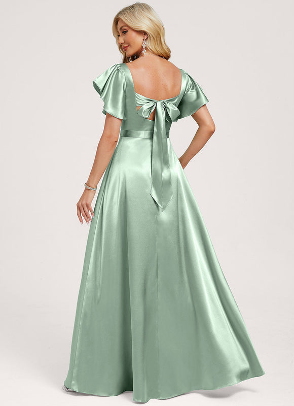 Robe Demoiselle D'Honneur Satin Vert Émeraude - gallery 4