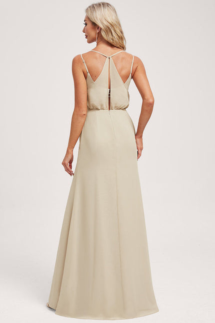 Robe Demoiselle D'Honneur Mousseline Beige - gallery 5