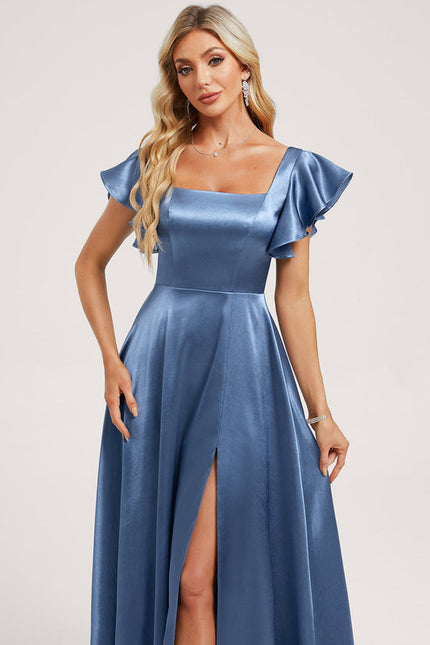 Robe Demoiselle D'Honneur Satin Fluide À Volants - gallery 3