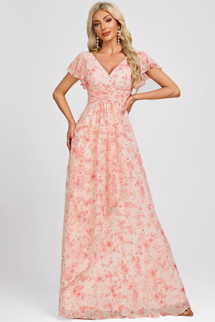 Robe Demoiselle D'Honneur À Volants Rose Pâle - gallery 3