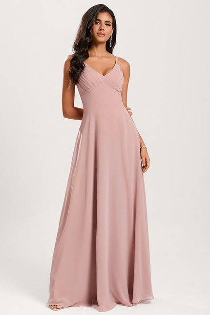 Robe Demoiselle D'Honneur À Volants Rose Pâle