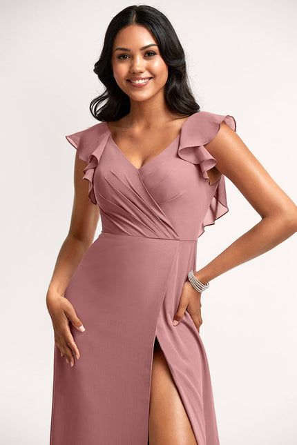 Robe Demoiselle D'Honneur À Volants Rose Pâle - gallery 3