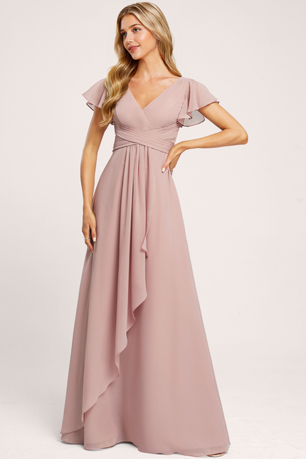 Robe Demoiselle D'Honneur À Volants Rose Pâle - gallery 3