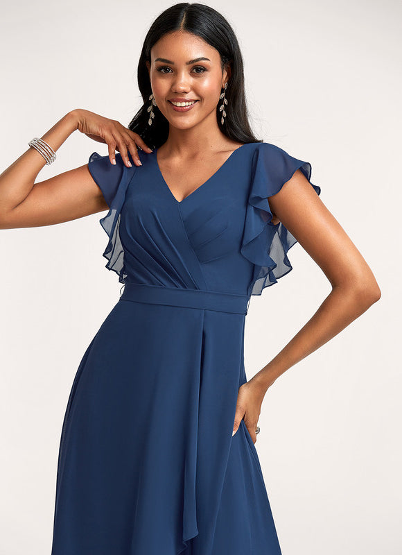 Robe Demoiselle D'Honneur Asymétrique Fluide - gallery 1