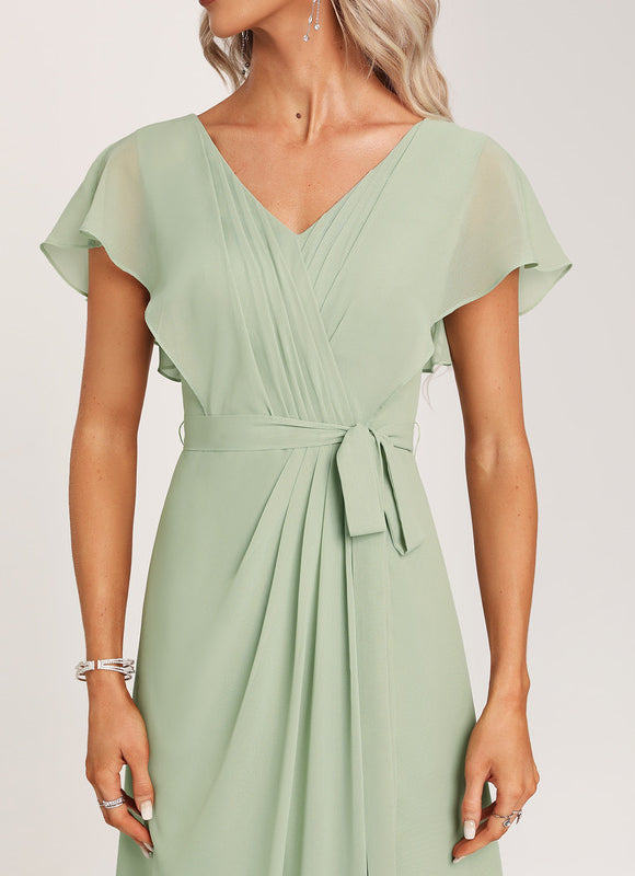 Robe Demoiselle D'Honneur À Volants Rose Pâle - gallery 1