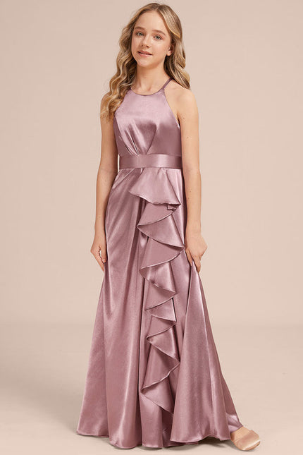 Robe Demoiselle D'Honneur Satin Lilas À Volants