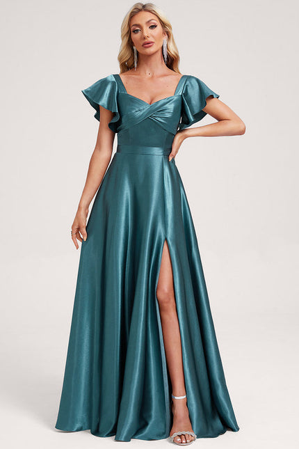 Robe Demoiselle D'Honneur Satin Vert Émeraude