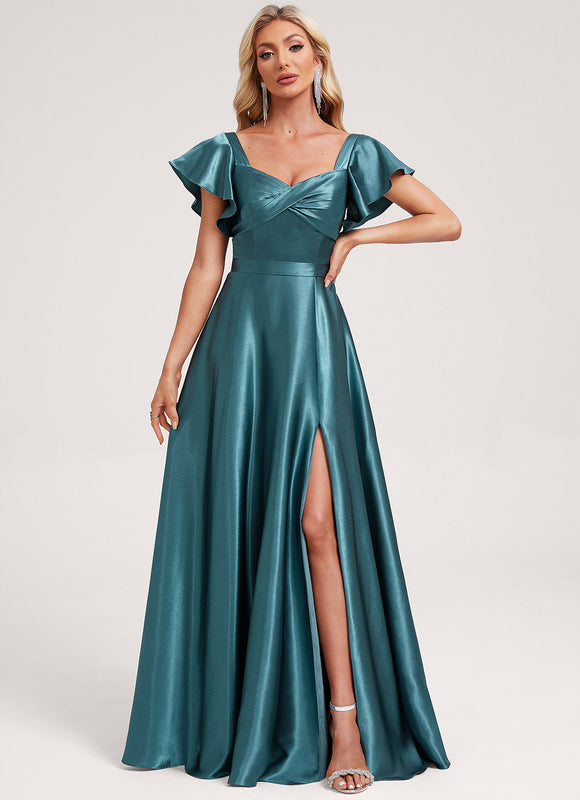 Robe Demoiselle D'Honneur Satin Vert Émeraude