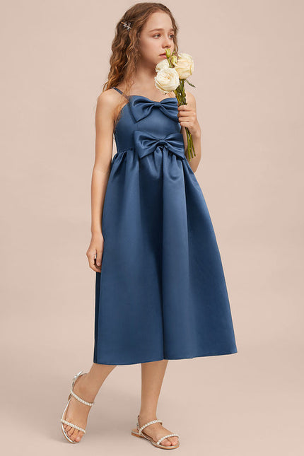 Robe Demoiselle D'Honneur Bleu Satin Élégant - gallery 2