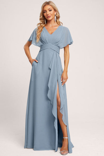 Robe Demoiselle D'Honneur À Volants Rose Pâle - gallery 4