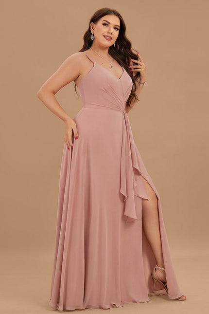 Robe Demoiselle D'Honneur À Volants Rose Pâle - gallery 4