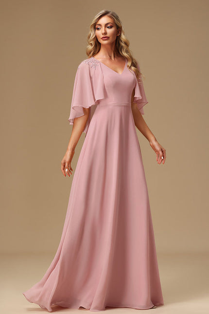 Robe Demoiselle D'Honneur Fluide Rose Pâle - gallery 4