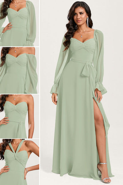 Robe Demoiselle D'Honneur Fluide Vert Doux