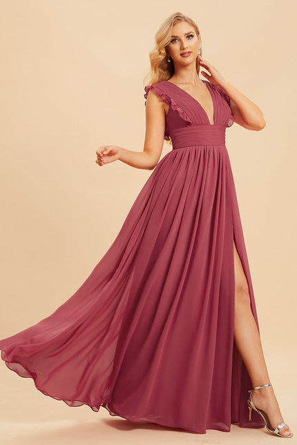 Robe Demoiselle D'Honneur À Volants Rose Pâle - gallery 1