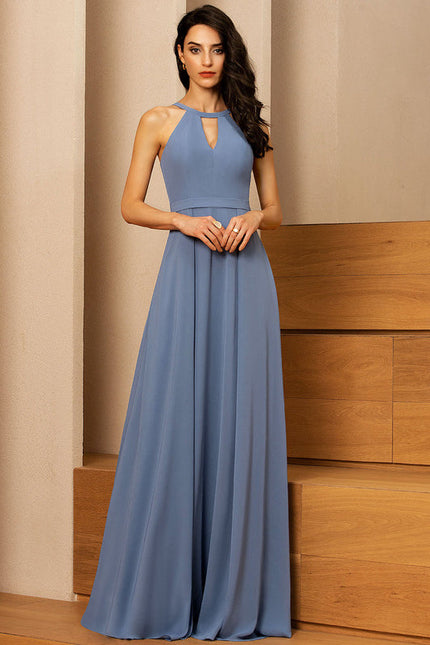 Robe Demoiselle D'Honneur Longue Beige Élégante - gallery 1