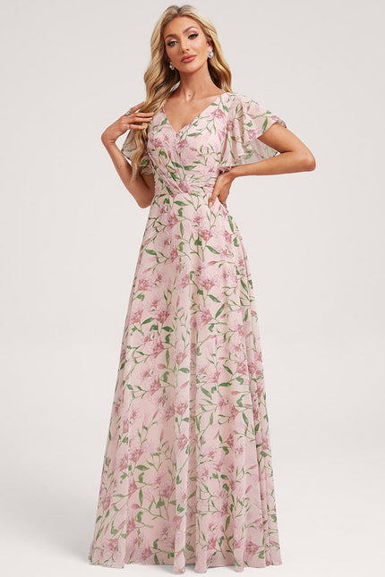 Robe Demoiselle D'Honneur À Volants Rose Pâle - gallery 1