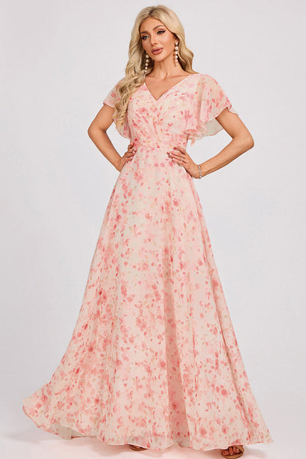 Robe Demoiselle D'Honneur À Volants Rose Pâle - gallery 1