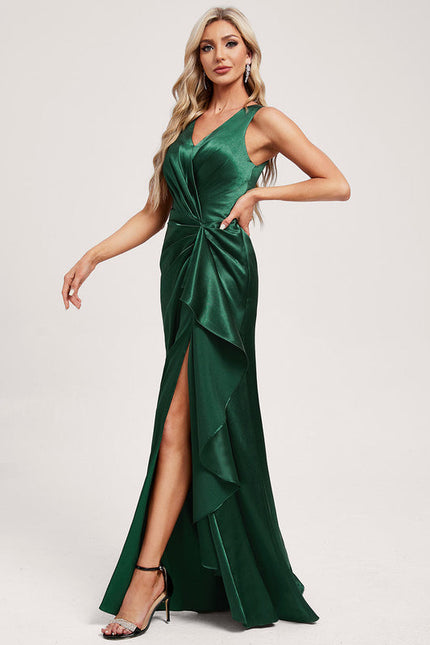 Robe Demoiselle D'Honneur Éclat Vert Satiné - gallery 2