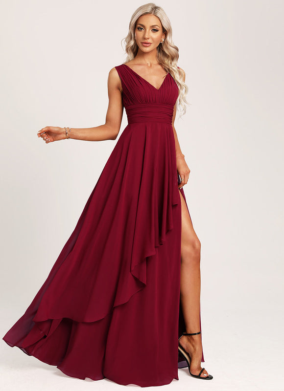 Robe Demoiselle D'Honneur À Volants Rose Pâle - gallery 2