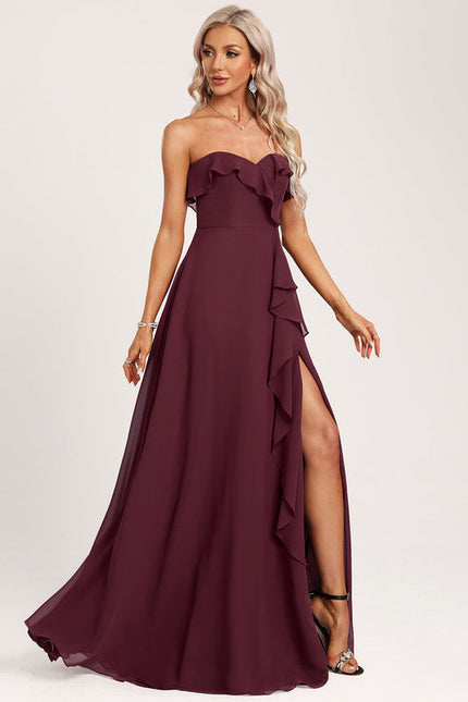 Robe Demoiselle D'Honneur Drapée Bordeaux - gallery 2