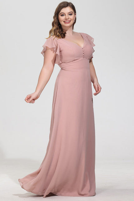 Robe Demoiselle D'Honneur À Volants Rose Pâle - gallery 8