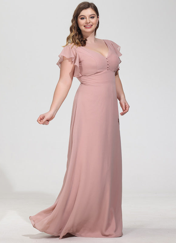 Robe Demoiselle D'Honneur À Volants Rose Pâle - gallery 8