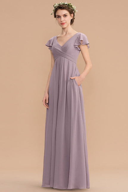 Robe Demoiselle D'Honneur À Volants Rose Pâle - gallery 3