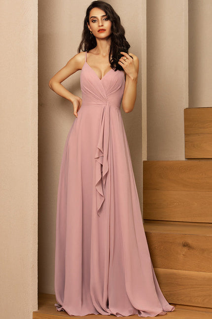 Robe Demoiselle D'Honneur À Volants Rose Pâle - gallery 2