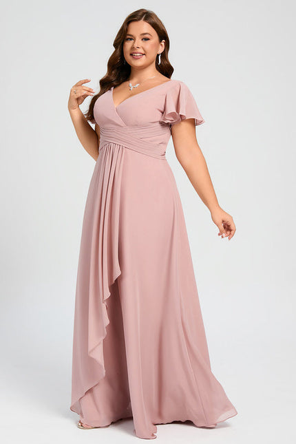 Robe Demoiselle D'Honneur À Volants Rose Pâle - gallery 9